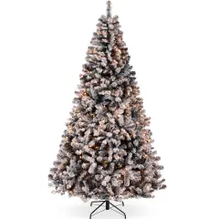 Best Choice Products Pre-Lit Black Christmas Pine Tree w/ Flocked Branches, Warm-White Lights