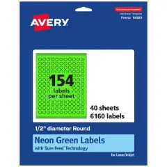 Avery Neon Green Paper Labels, 0.5" Diameter Round