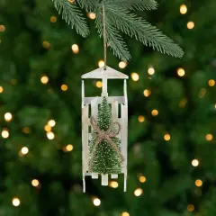 Northlight Tree on Wood Sled Christmas Ornament - 9" - White