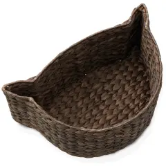 Casafield Cat Shaped Storage Basket, Woven Water Hyacinth Pet Toy Organizer Bin