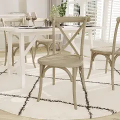 Emma and Oliver Hensler Weather-Resistant Wood Look Stackable Resin Cross Back Chair for Indoor/Outdoor Use Light Oak