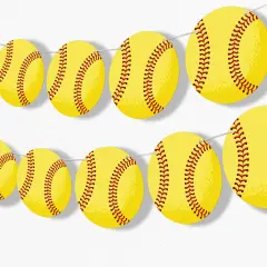 Big Dot of Happiness Fastpitch Softball Garland Banner, Sports Birthday Party or Baby Shower Decorations Banner, 30 Feet of Cord, 15 Double-Sided Yellow Softballs