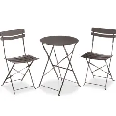 Best Choice Products 3-Piece Small Bistro Set, Folding Patio Furniture Set of 2 Chairs and Table Taupe