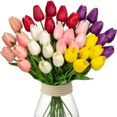 24 Pcs Artificial Tulips Flowers Mixcolor Real Touch Fake Tulips Fake Flowers