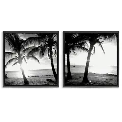 Stupell Industries Tropical Palm Sunset 2 pc Framed Floater Canvas Wall Art Set Design by Susan Bryant