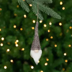 Northlight 8" Beige and White Hanging Gnome Christmas Ornament