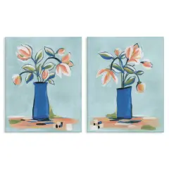 Stupell Industries Blue & Peach Flowers 2pc Canvas Wall Art Set Design by June Erica Vess 