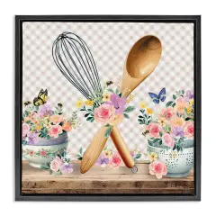 Stupell Industries Crossed Utensils on Gingham Framed Floater Canvas Wall Art Design by Nicole DeCamp