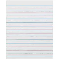 Sulphite Handwriting Paper, Dotted Midline, Grade 2, 1/2" x 1/4" x 1/4" Ruled Short, 8" x 10-1/2", 500 Sheets
