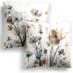 Flower Throw Pillow Covers 18x18 Set of 2, Flowers Pillow Cushion Cases, Modern Decorative Square Pillowcases for Sofa Couch Bedroom Living Room Car