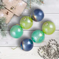 Northlight Shiny Glass Ball Christmas Ornaments - 3" (80mm) - Blue, Green and Teal- 6ct Multi