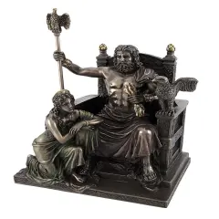 Bronzed Zeus and Hera at the Throne Statue with Colored Accents