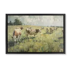 Stupell Industries Roaming Cows in Grasslands Floater Framed Canvas Wall Art Design by LSR Design Studio
