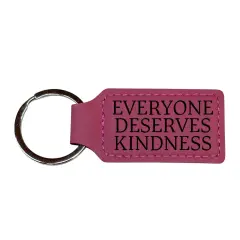 Keychain - Rectangle -Everyone Deserves Kindness - Leather Pink/Black