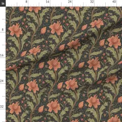 Various Fabrics by the Yard or Fat Quarter Green Pink Floral Vines Hand Drawn Moody Traditional Botanical Arts And Crafts Custom Printed Fabric by Spoonflower