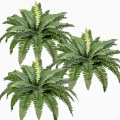 Artificial Boston Ferns Bush Plants Large, Set of 3 Large Artificial Ferns for Outdoors, 33" Faux Ferns for Home Decor Office Living Room Garden Porch