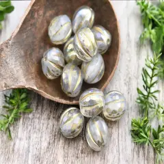 *12* 10mm Gold Washed Crystal Opaline AB Faceted Round Melon Beads