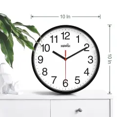Clock Black Wall Clock Silent Non Ticking Quality Quartz - 10 Inch Round Easy to Read for Home Office & School Decor Clock
