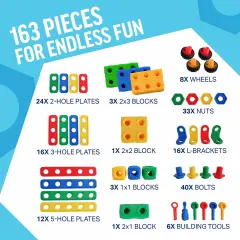 STEM Toys - Educational Building Toys for Kids Ages 4-8 with 163 Pieces, Tools, Design Guide and Toy Storage Box, Gift for Boys & Girls