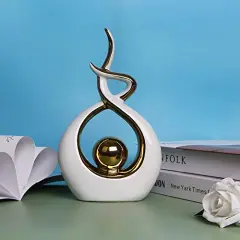 1 Pack Home Decor Modern Abstract Art Ceramic Statue Table Decorations for Dining Room Living Room Office Centerpiece (White and Gold, Small)