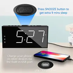 Clock for Bedroom, 2 Alarms Loud LED Big Display Plug in Simple Basic Digital Clock with USB Charging Port, Adjustable Volume, Dimmable, Snooze for Deep Sleepers Kids Elderly Home Office