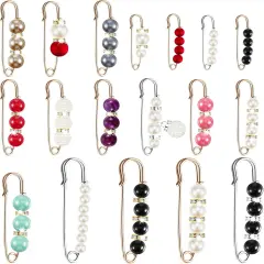 18 Piece Pearl Brooch Pins Women Decorative Safety Pins Clothing Shawl Clips Artificial Pearls Brooch Elegant Cardigan Collar Clips for Women Dress Skirt Sweater(Bright Style)