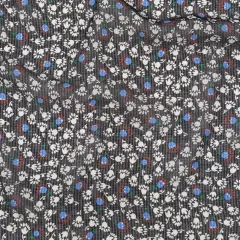 1 Yard Blackened Pearl Multi Color Tossed Floral Gingham Silk Georgette Fabric 44 Inch Width