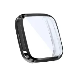 Screen Protector compatible with Fitbit Versa 2 Smartwatch, with Soft TPU Rubber Protective Case All Around Shockproof Bumper Full Cover, Clear/Black by Insten