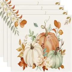 Set of 4 Watercolor Pumpkins Fall Placemats - 12x18 Inch