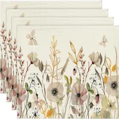 Set of 4 Wildflowers Floral Fall Placemats - 12x18 Inch (Beige)