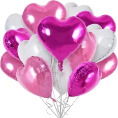 30Pcs 18 Inch Pink White Heart Balloons Hot Pink Heart Shape Foil(Pink White Rose Red)