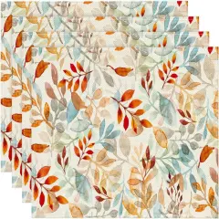 Set of 4 Eucalyptus Leaves Fall Placemats - 12x18 Inch (Orange/Blue)