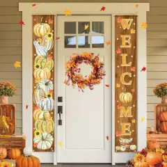 Welcome Fall Porch Decorations Door(Brown)