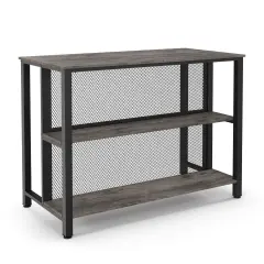 36 Inch 3-Tier Bar Table with Storage Metal Frame Adjustable Foot Pads for Dining Room Grey