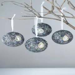 Hanging Shellac Orbs &ndash; 3 Inch, Silver-4 Pcs