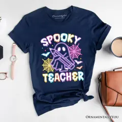 Spooky Teacher Neon Ghost T-Shirt, Retro Halloween Tee for Educators