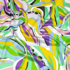 1 Yard Italian Silk Charmeuse Panel Purple Green Yellow Abstract Geometry 52 inch