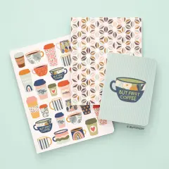 But First Coffee Stitched Notebook Set, Softcover Journal, Class Notebooks