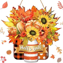 Hello Fall Door Sign Fall Wreaths for Front Door (Rustic)