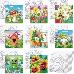 8 Packs Pre Drawn Canvas - 8" X 8" (Spring)
