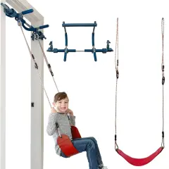 Gym1 2-Piece Doorway Gym for Kids and Teens Ages 3&ndash;14, Includes Door Sensory Swing, Indoor Pull-Up Bar for Fun & Fitness, Holds Up to 300 Lbs, Red