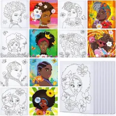 12 Pcs Pre Drawn Canvas - 4 x 4 Inch (African Queen Style)