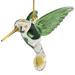 Egyptian Glass Hummingbird Ornament - Green with Yellow Beak