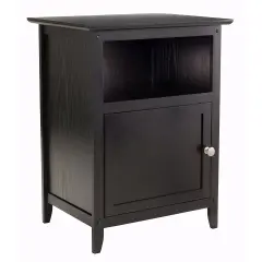 Wood Shaker End Table Nightstand with Shelf and Storage Cabinet Black