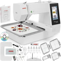 Janome Memory Craft 500e LE Embroidery Machine Bundle - Includes Genuine 5-Spool Thread Stand, Janome 3.9" x 1.6" Hoop, Acustitch Software + Janome USB Flash Drive w/ 30 Embroidery Designs
