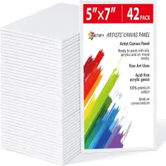 42 Pack 5x7 Inch Canvas Boards for Painting, 8oz Pre-Primed Small Canvas Panels, Acid-Free 100% Cotton for Acrylics Oil Watercolor Paints