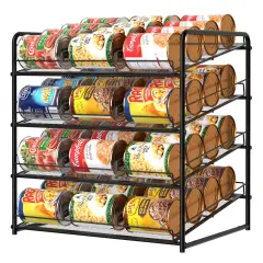 Can Rack Organizer 4-Tier Metal Can Rack Organizer Holds Up to 48 Cans, Can Dispenser for Pantry, Kitchen, Cabinets and Countertops Black