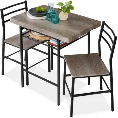 Best Choice Products 3-Piece Modern Dining Set, Square Table & Chairs Set w/ Steel Frame, Built-In Storage Rack Gray/Black