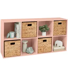 Best Choice Products 8-Cube Bookshelf, 11in Display Storage System, Organizer w/ Removable Back Panels Light Pink