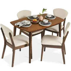 Best Choice Products 5-Piece Compact Wooden Mid-Century Modern Dining Set w/ 4 Chairs, Padded Seat & Back Walnut/Cream